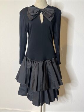 Jill Richards for Nieman Marcus Vintage Black Bow-Accent Tiered Dress